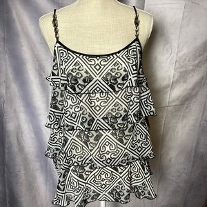 LAPIS TIERED STRAPPY BLOUSE ADORNED WITH FAUX JEWELS/SILVER SIZED L. NWT